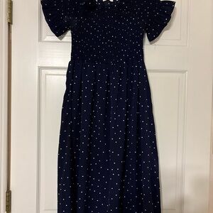 Vine & Love Navy Blue Kids Dress with White Dots